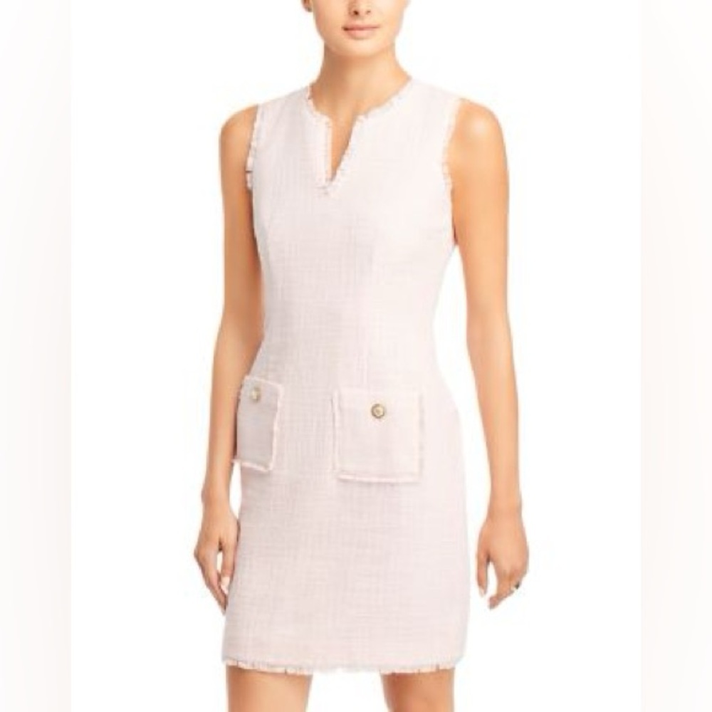 Karl Lagerfeld Paris Sleeveless Tonal Tweed Pocket Sheath Dress